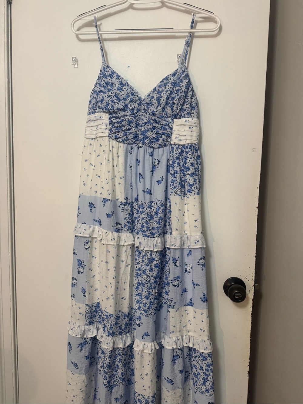 Blu Pepper Blue and White Floral Tiered Maxi Dress
